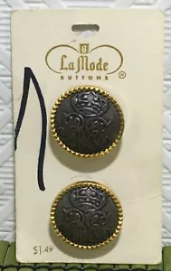 Vintage La Mode Grey Ornate Crown Relief Glass Shank Buttons 7/8" #3002 France - Picture 1 of 4
