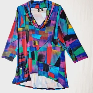 TS Abstract Stain Glass Multi Colored Top Size M 90% Polyester 10% Elastane - Picture 1 of 11