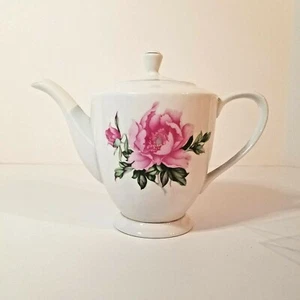 National Silver Co., Porcelain White Rose, Chinese, 4 Cup Floral Teapot with Lid - Picture 1 of 12