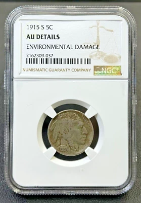 1915 S Buffalo Nickel NGC AU, Low Mintage, Semi-Key Date - Image 1 of 4