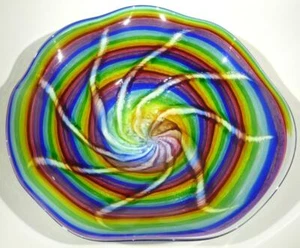HAND BLOWN GLASS ART DECOR WALL PLATTER BOWL PLATE, DIRWOOD GOLD SPARKLES, n3660 - Picture 1 of 9
