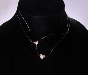 Disney Invisible Necklace Gold Metal Mickey / Minnie Mouse Rhinestone - Picture 1 of 5