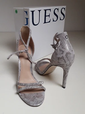 GUESS sandali con tacco grigio argento n. 39 pelle serpente pitone strass scarpe - Immagine 1 di 4