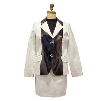 1980s White and Black Patent Leather Skirt Suit by Wolff of Canada Size Medium - Image 1 of 4