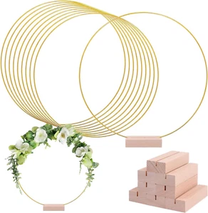 10 Pezzi Cerchi Metallo per Ghirlande, 20Cm Anelli Ghirlanda D'Oro Con 10 Base i - Foto 1 di 12