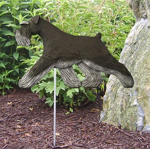 Schnauzer Uncropped Outdoor Garden Dog Sign Hand Painted Figure Black/Silver - Picture 1 of 1