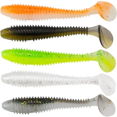 40/100Pcs Ribbed Paddle Tail Swimbaits Bass Trout Soft Plastic Fishing Lure Bait - Image 1 of 4