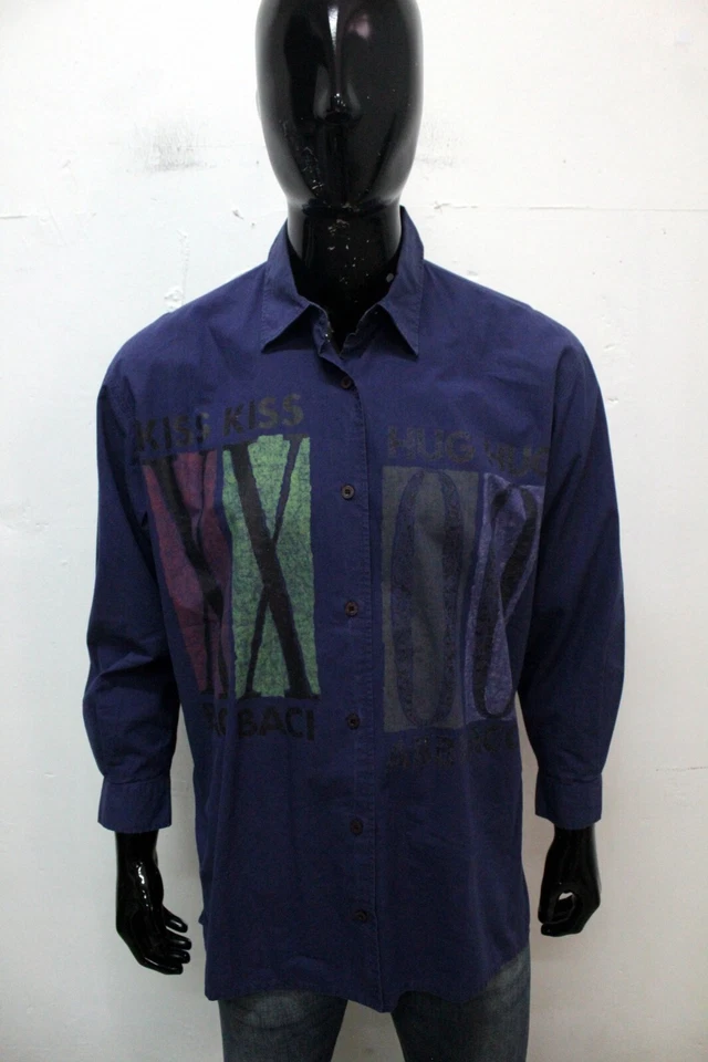 Camisa Moschino Hombre Talla M Azul Algodón Manga Larga Logo Foto 1 de 4