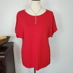 Westport Red With Silver Trim Knit Pullover Short Dolman Sleeve Top NEW Size XS - Picture 1 of 11