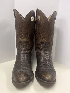 Dan Post Men’s Vintage Elephant Cowboy Boots Brown Pull-on Size 10.5 D Round Toe - Picture 1 of 8