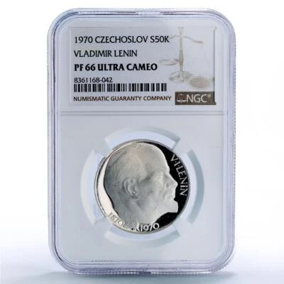 Czechoslovakia 50 korun Vladimir Lenin Birth Politics PF66 NGC silver coin 1970 - Image 1 of 2