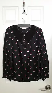 MARC JACOBS SILK BLOUSE TOP LACE COLLAR RHINESTONE BUTTON LARGE NWT - Picture 1 of 7