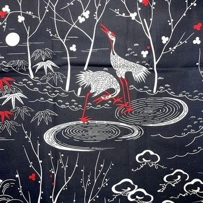 2002 Alexander Henry Cosimora Red White Cranes on Black Cotton - 1 Yard - Image 1 of 4