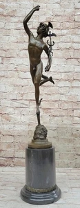 Mercury / Hermes & Cauceus Bronze on Marble Base Signed Sculpture Figurine Sale - Picture 1 of 10