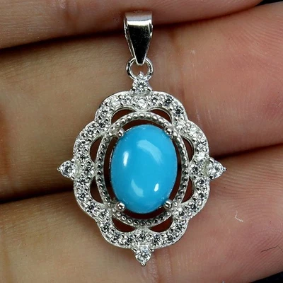 Ювелирные изделия кулон серебро 925 пробы овальная бирюза 8x6 мм натуральный драгоценный камень - Изображение 1 из 4