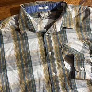 Volcom Shirt Men's Medium Brown Green Plaid Classic Fit Long Sleeve Casual Skate - Picture 1 of 8