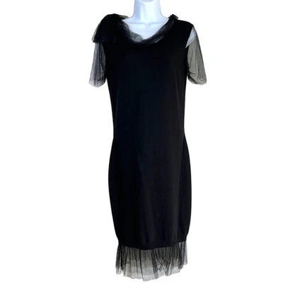 Lanvin River 2009 Wool Sheath Silk Blend Tulle Dress Size S Quiet Luxury Elegant - Image 1 of 4