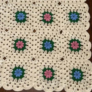 Handmade Crocheted Granny Square Afghan Blanket Pink Light Blue 44”x80” Nursery - Picture 1 of 4