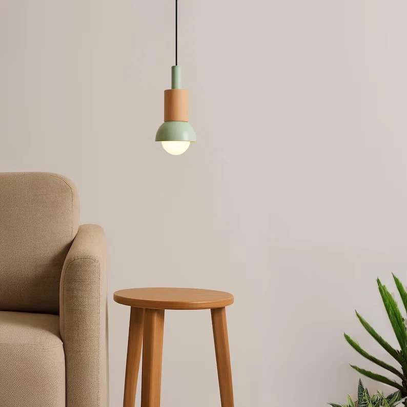 粉彩木质吊坠灯-手工波西米亚吸顶灯6色柔和 — 第 1/1 张图片