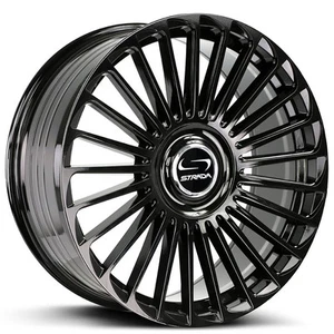 22x9.5"Strada Wheels Martello Gloss Black Floating Cap Rims - Picture 1 of 2