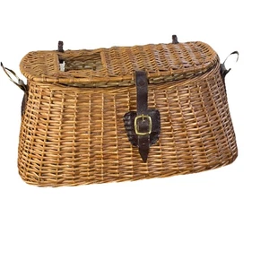 cestino vintage pesca a mosca trota pesce creel vimini/rattan Lg senza tracolla - Foto 1 di 11