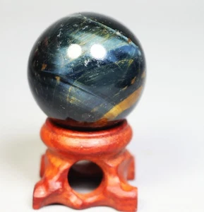Esfera de piedra de cristal de cuarzo azul amarillo natural ojo de tigre muestra + soporte - Imagen 1 de 9