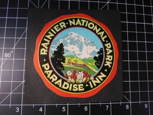 DE COLECCIÓN PARADISE INN, ETIQUETA CALCOMANÍA DE EQUIPAJE PARQUE NACIONAL MT RAINIER, WASHINGTON - Imagen 1 de 4