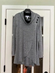 NWT Joseph Ribkoff Grey Asymmetric Long Sleeve Cowl Neck Buttons Tunic Sz 20 - Picture 1 of 12