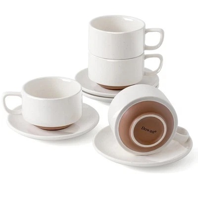 5oz Espresso Cups, Stackable Coffee Cup and Saucer Set of 4, Ceramic Espresso... - Image 1 of 4