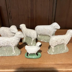Vintage Chalkwear Sheep Lamb Figures 6 Assorted Perfect Shelf Decor Mixed Size - Picture 1 of 9