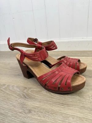Miz Mooz Platform Heel Wedge Leather Hilary Clog Sandal Red Sz 10 Rockabilly - Image 1 of 4
