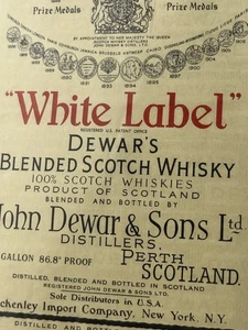 50er-70er Jahre White Label Dewars Blended Scotch Whiskey Etikett 6 x 5 - Bild 1 von 4