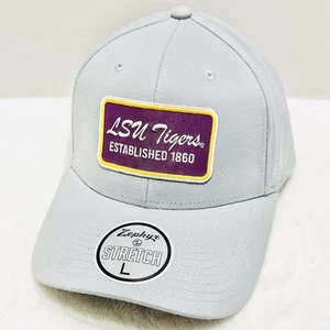Zephyr LSU Tigers Script Patch Hat Cap Stretch Flex Large Light Gray NCAA - Picture 1 of 5