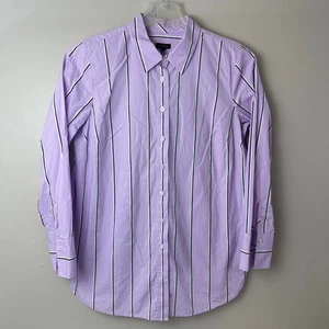 Talbots Womens Striped Button Down Shirt Purple Black White Long Sleeve Size M - Picture 1 of 9