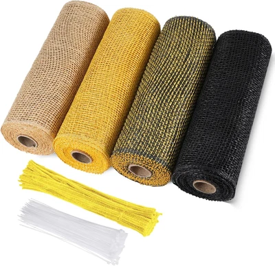 4 Rolls Fall Deco Mesh 40 yds, Chenille Stems and Zip Ties, Sunflower Wreath Set - Image 1 of 4