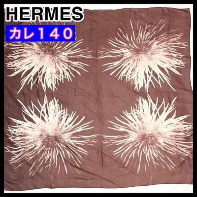 Hermes Carre 140 Silk Muslin Flower Scarf Brown Used - Image 1 of 4