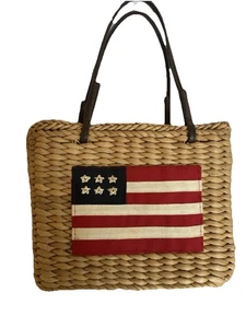 Sonoma Woven Wicker Purse Handbag with American Flag Design Patriotic USA - Picture 1 of 14