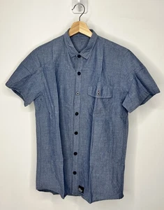 Tilit NYC Camicia Uomo Piccola Blu Manica Corta Bottoni Chef Lavoro Cotone USA - Foto 1 di 10