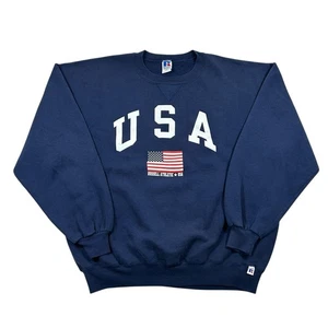Sudadera De Colección Años 90 Russell Athletic Bandera EE. UU. Cuello Redondo Hecha en EE. UU. Talla 2XL - Imagen 1 de 7
