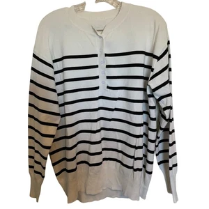 maglione nero righe su bianco sporco 1/4 bottoni taglia xl donna - Foto 1 di 6