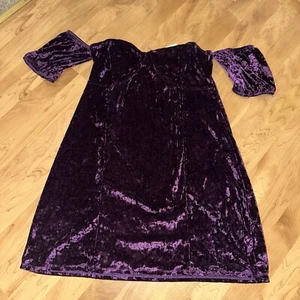 ASOS Velvet Mini Off Shoulder Dress Purple NWT Size 14 - Picture 1 of 7