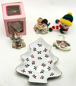 VINTAGE CHRISTBAUMTELLER (LEFTON), ENGELFIGUREN, SCHNEEMANN GLOCKE ORNAMENT - Bild 1 von 12