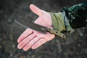 TOPS El Chete Fixed Knife 5.5" 1095HC Steel Blade Green Canvas Micarta Handle - Picture 1 of 13