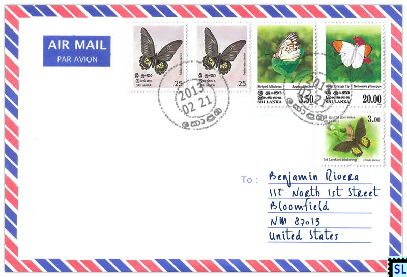 Sri Lanka Stamps, Butterflies, Personalized Cover - Image 1 of 1
