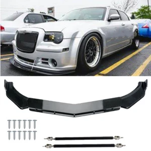 Glossy Black Front Bumper Lip Splitter Strut Rods Kit For Chrysler 300 SRT8 S C - Picture 1 of 14