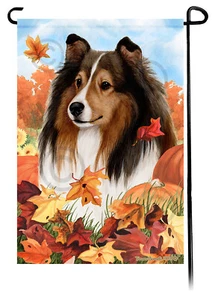 Gartenfahne fallende Blätter - Zobel Shetland Schäferhund Sheltie - Bild 1 von 1
