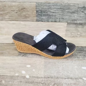 David Tate Vibe Womens Sandals Sz 8.5 W Black Rayon Fabric Slip On Wedge Heel - Picture 1 of 12