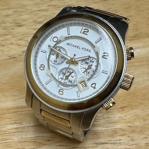 Michael Kors Quartz Watch MK-8283 Dual Tone Chronograph Analog New Battery 6.5"