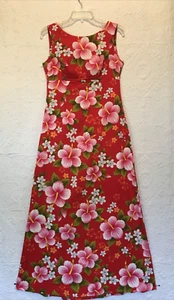Vintage Ui Maikai Hawaiian maxi Dress Bark cloth boho floral tropical 60 70s Med - Picture 1 of 8