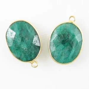 Colgante de piedras preciosas bisel - óvalo facetado de 14x18 mm - esmeralda teñida (se vende por 2 piezas) - Imagen 1 de 2
